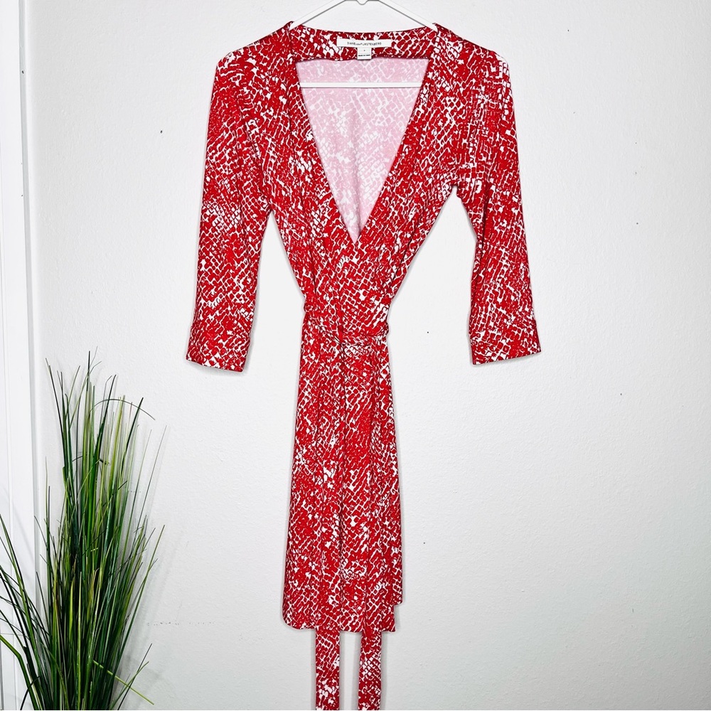 DVF New Julian Two Serpent Tango Snake Print Red & White Jersey Wrap Dress